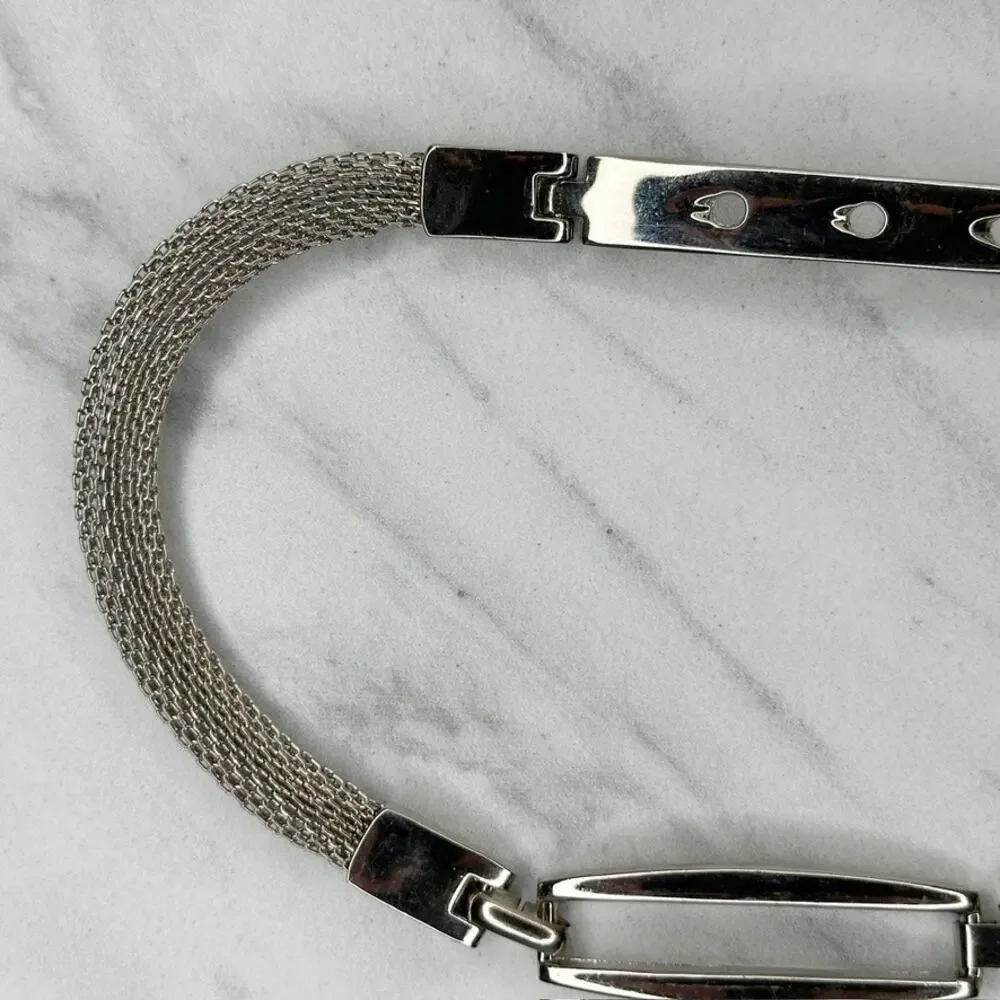 Silver Tone Metal Mesh Chain Belt Oval Bar Stations Buckle Large (L) ✨